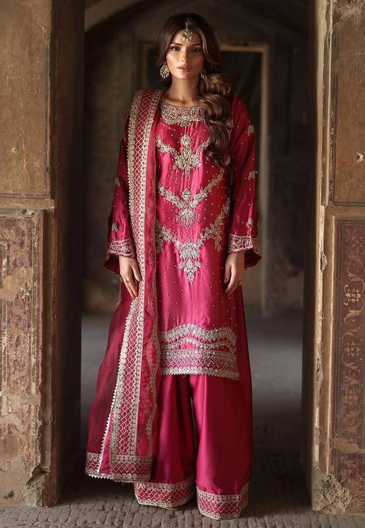 Pink Chinon Silk Readymade Palazzo Suit