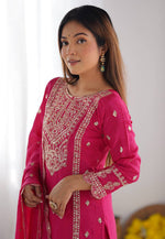 Load image into Gallery viewer, Pink Chinon Silk Readymade Pant Style Suit
