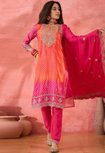 Load image into Gallery viewer, Pink Chinon Silk Readymade Pant Style Suit
