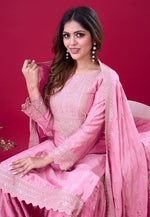 Load image into Gallery viewer, Pink Chinon Silk Readymade Sharara Suit
