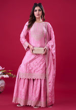 Load image into Gallery viewer, Pink Chinon Silk Readymade Sharara Suit
