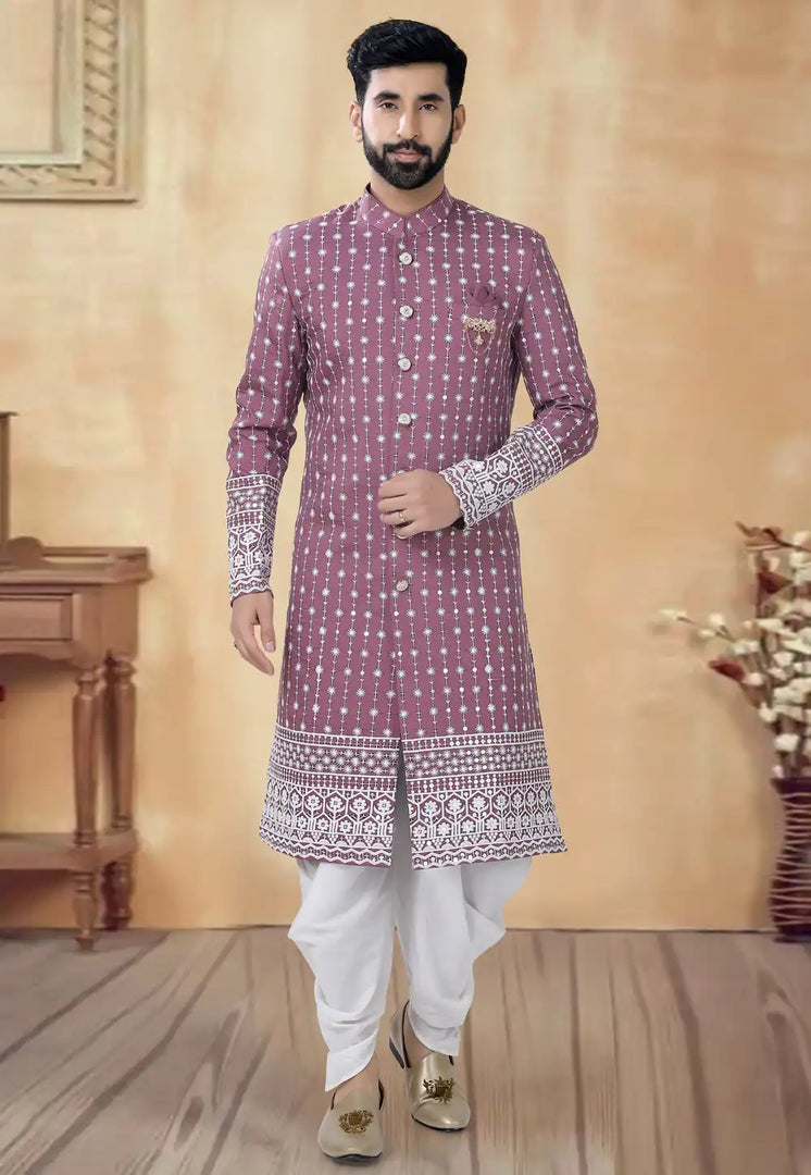 Pink Cotton Dhoti Sherwani