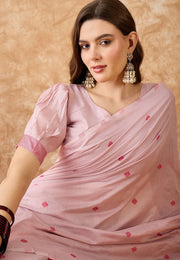 Pink Cotton Jacquard Saree With Blouse