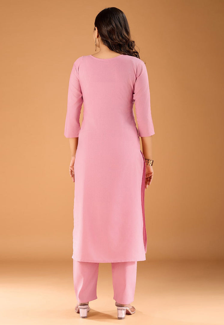 Pink Cotton Kurta Set With Pant