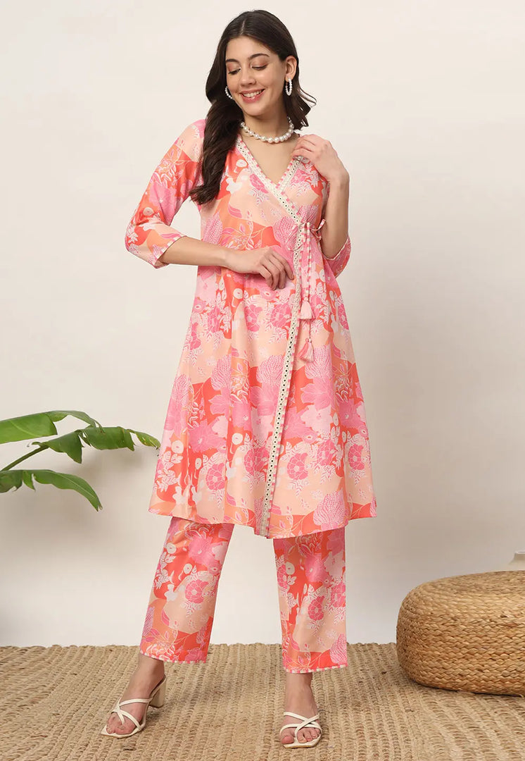 Pink Cotton Kurta Set With Pent