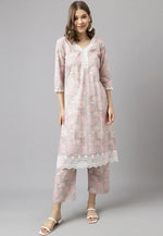 Load image into Gallery viewer, Pink Cotton Kurta Set With Pent
