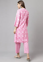Load image into Gallery viewer, Pink Cotton Kurta Set With Pent

