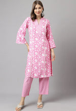 Load image into Gallery viewer, Pink Cotton Kurta Set With Pent
