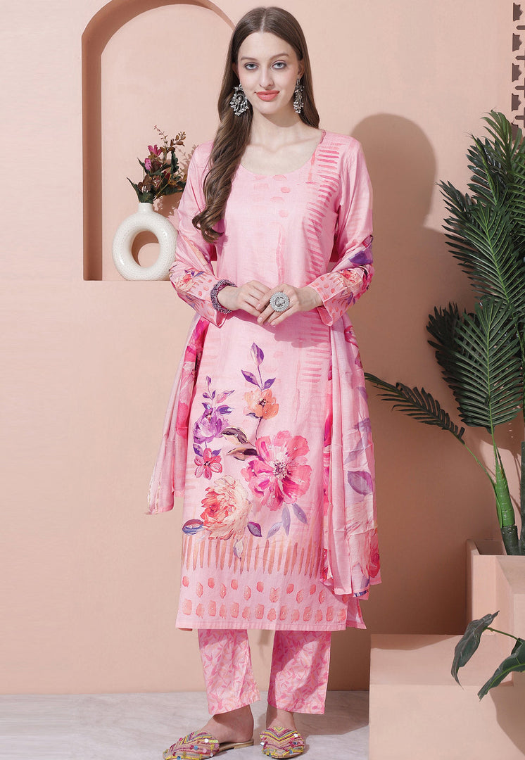 Pink Cotton Pant Style Suit