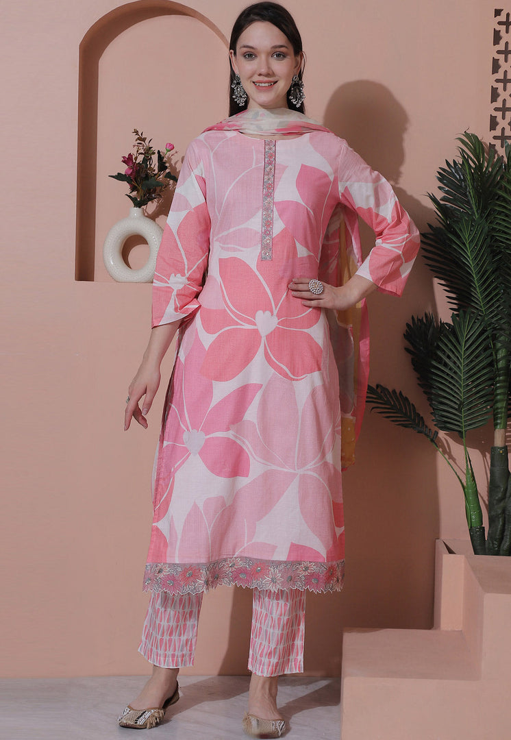 Pink Cotton Pant Style Suit