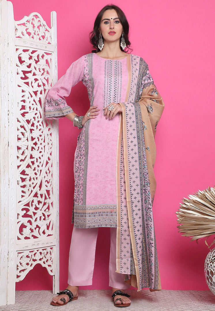 Pink Cotton Pant Style Suit