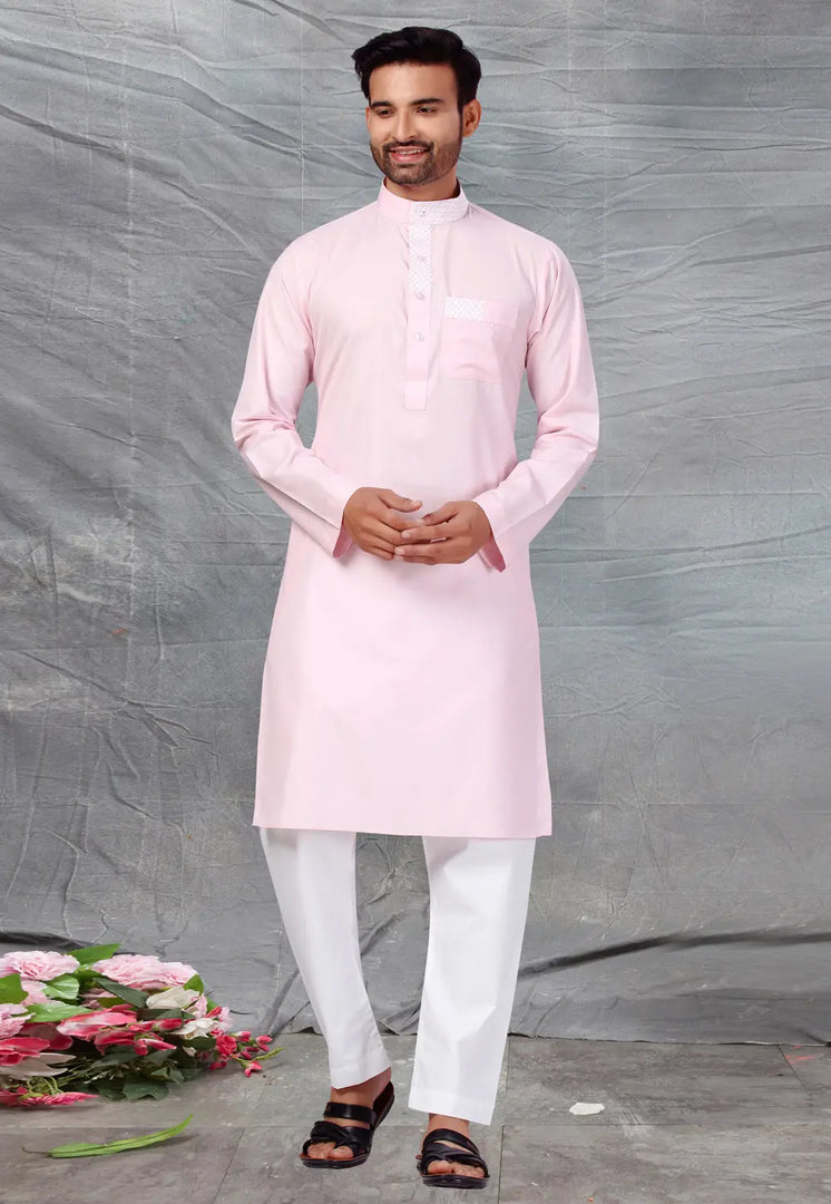 Pink Cotton Pathani Suit