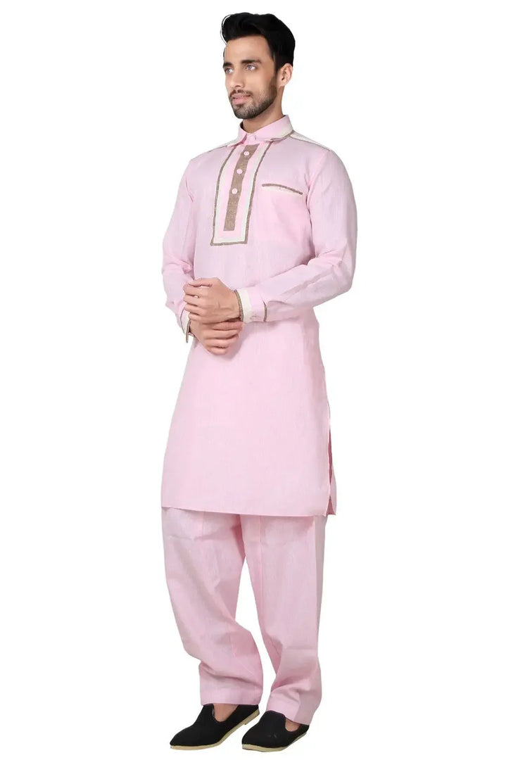 Pink Cotton Pathani Suit