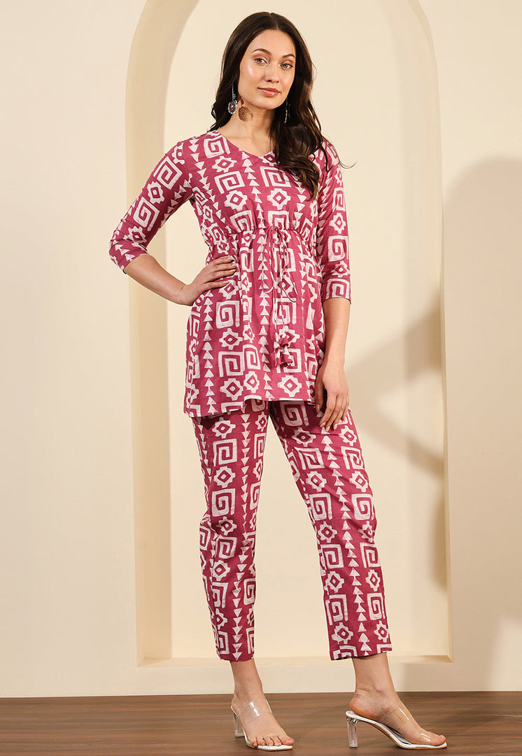 Pink Cotton Printed Co-Ords Set