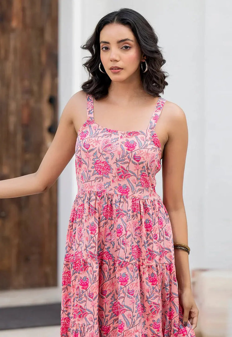 Pink Cotton Printed Gown