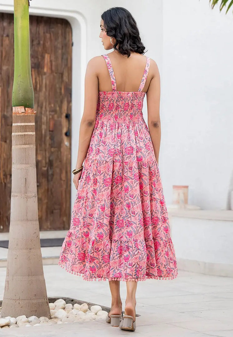 Pink Cotton Printed Gown