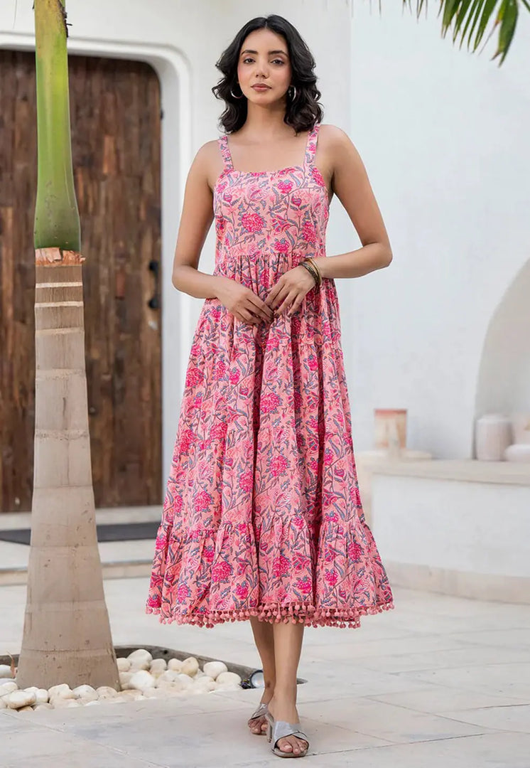 Pink Cotton Printed Gown