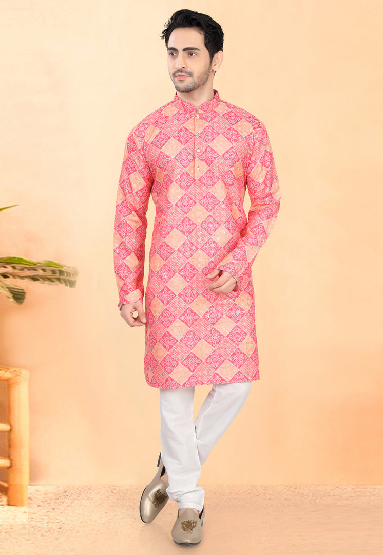 Pink Cotton Rayon Kurta Pajama