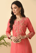 Load image into Gallery viewer, Pink Cotton Rayon Kurta Set With Pent
