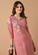 Load image into Gallery viewer, Pink Cotton Rayon Kurta Set With Pent
