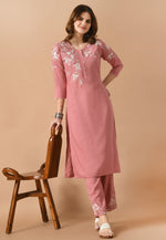 Load image into Gallery viewer, Pink Cotton Rayon Kurta Set With Pent
