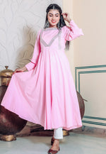 Load image into Gallery viewer, Pink Cotton Rayon Readymade Pant Style Suit
