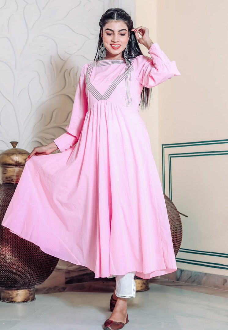 Pink Cotton Rayon Readymade Pant Style Suit