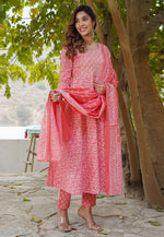 Load image into Gallery viewer, Pink Cotton Readymade Anarkali Suit
