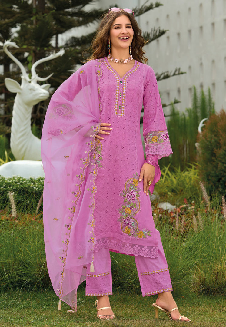 Pink Cotton Readymade Pakistani Suit