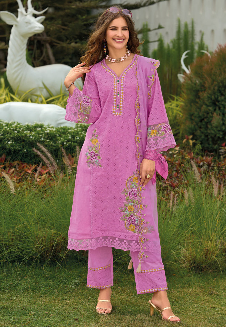Pink Cotton Readymade Pakistani Suit