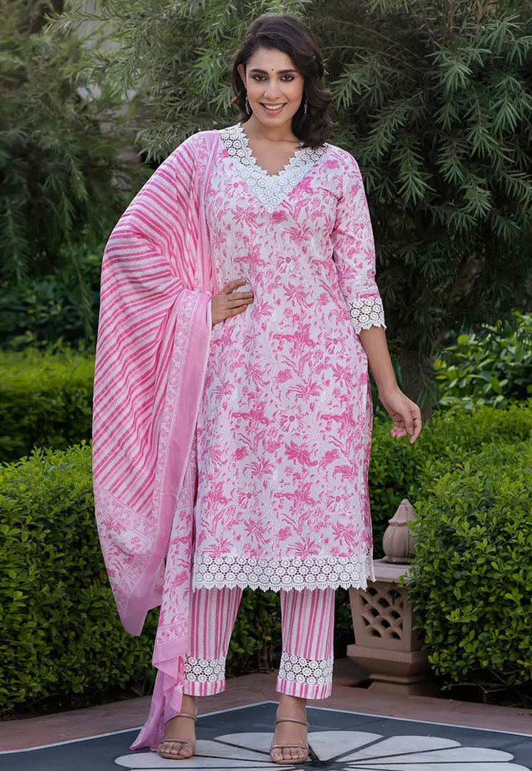 Pink Cotton Readymade Pakistani Suit
