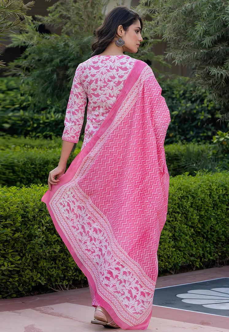 Pink Cotton Readymade Pakistani Suit
