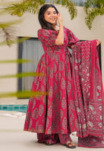 Load image into Gallery viewer, Pink Cotton Readymade Palazzo Suit
