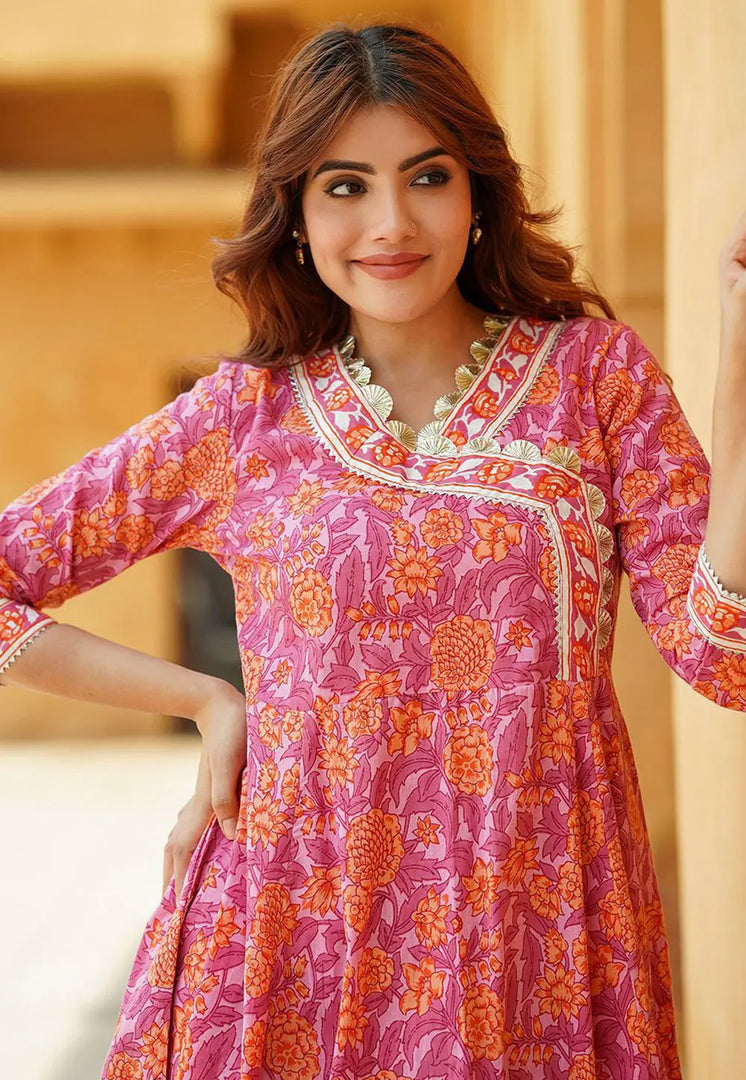 Pink Cotton Readymade Pant Style Suit