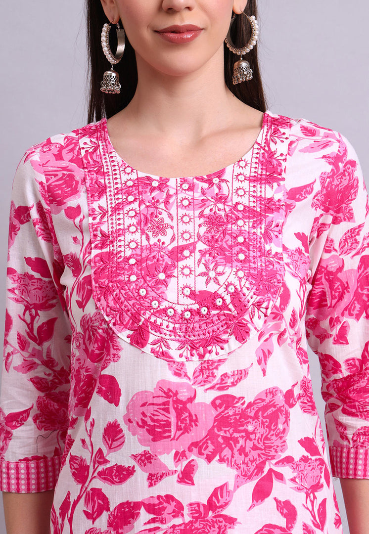 Pink Cotton Readymade Pant Style Suit