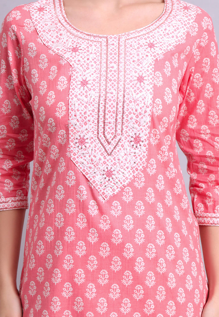 Pink Cotton Readymade Pant Style Suit