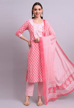 Load image into Gallery viewer, Pink Cotton Readymade Pant Style Suit
