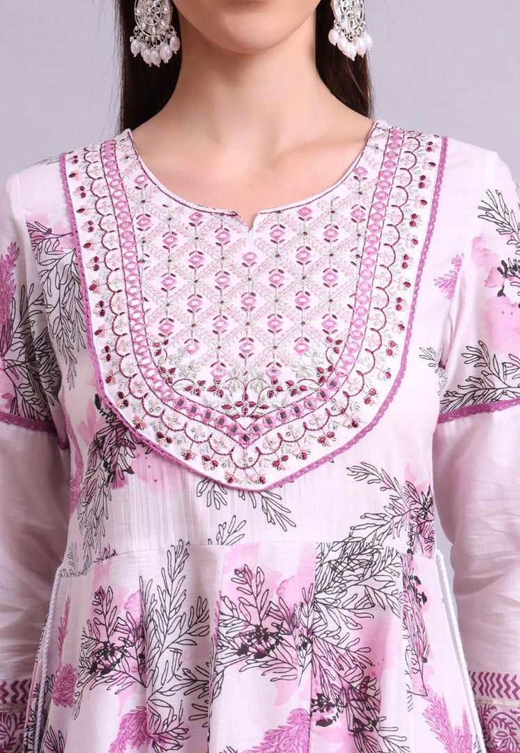 Pink Cotton Readymade Pant Style Suit