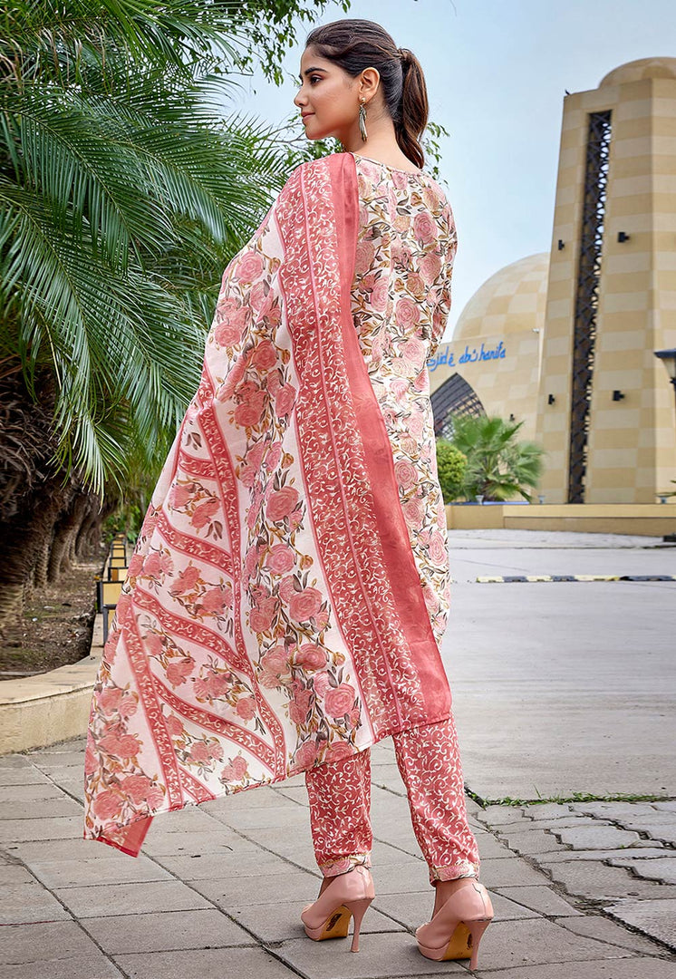 Pink Cotton Readymade Pant Style Suit