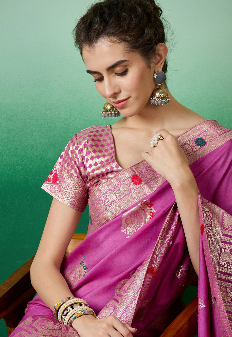 Pink Cotton Saree With Blouse