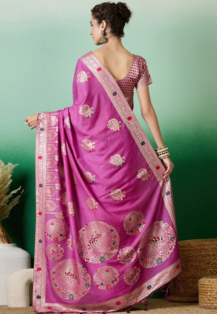 Pink Cotton Saree With Blouse