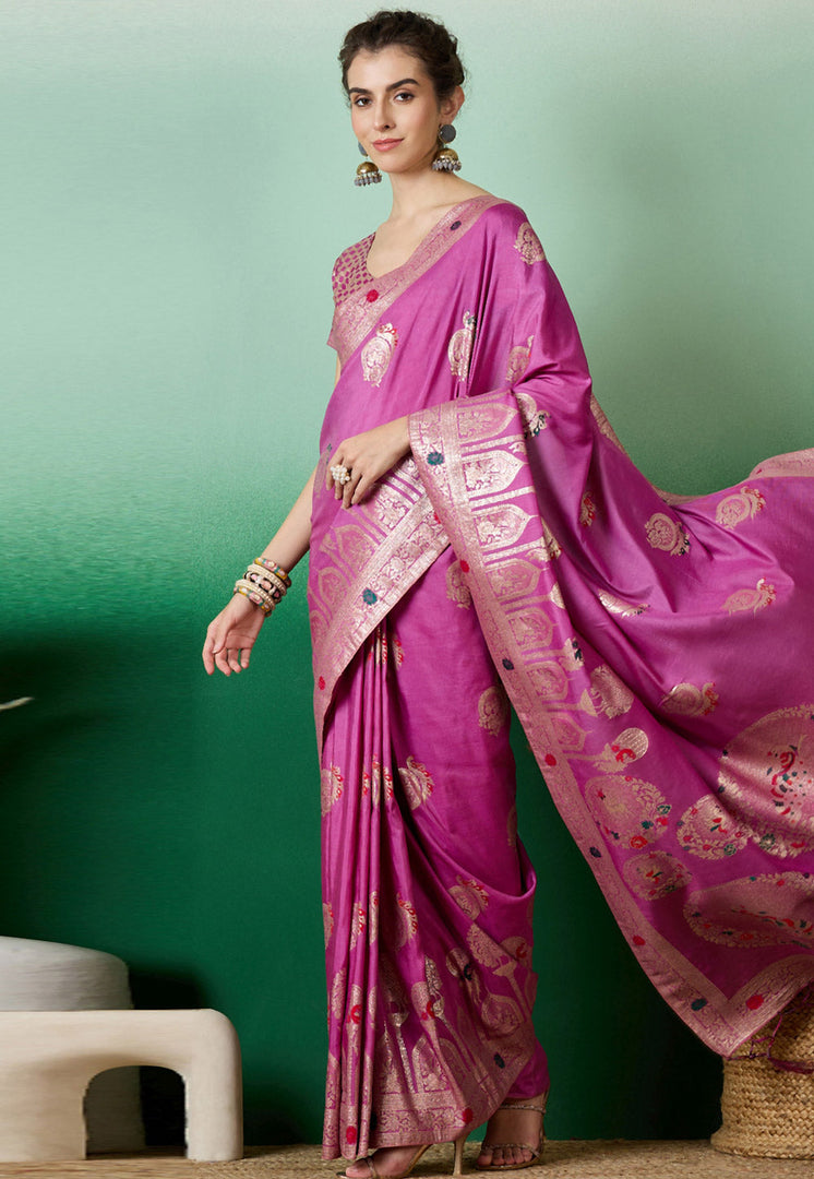 Pink Cotton Saree With Blouse