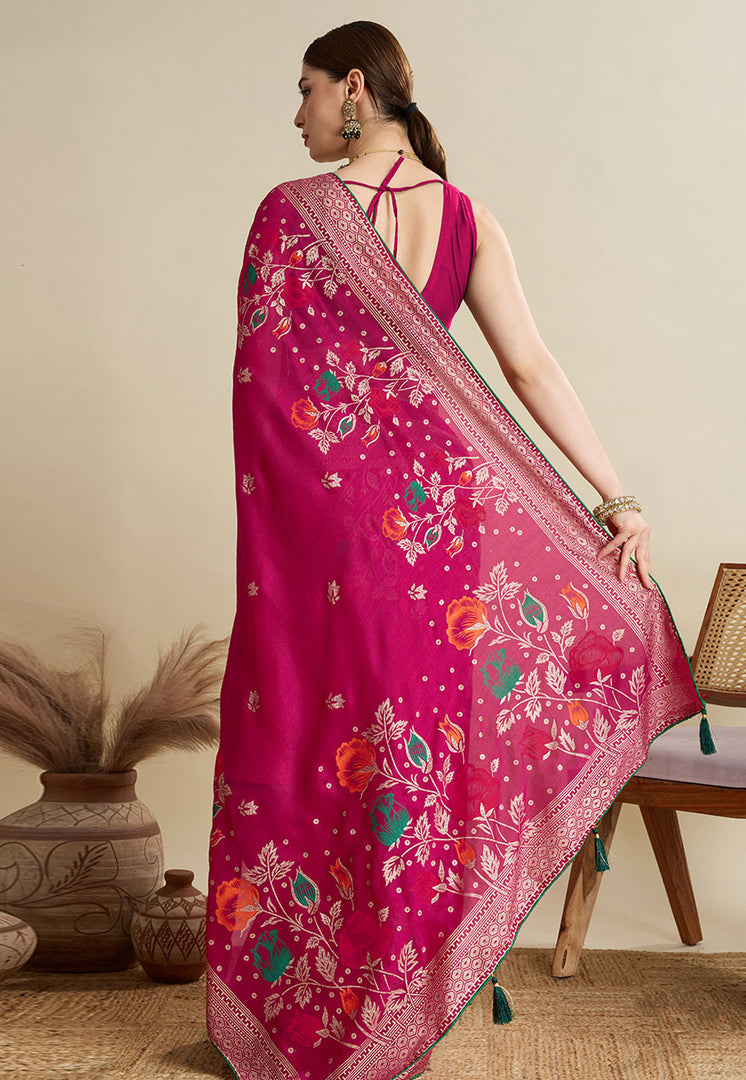 Pink Cotton Saree With Blouse
