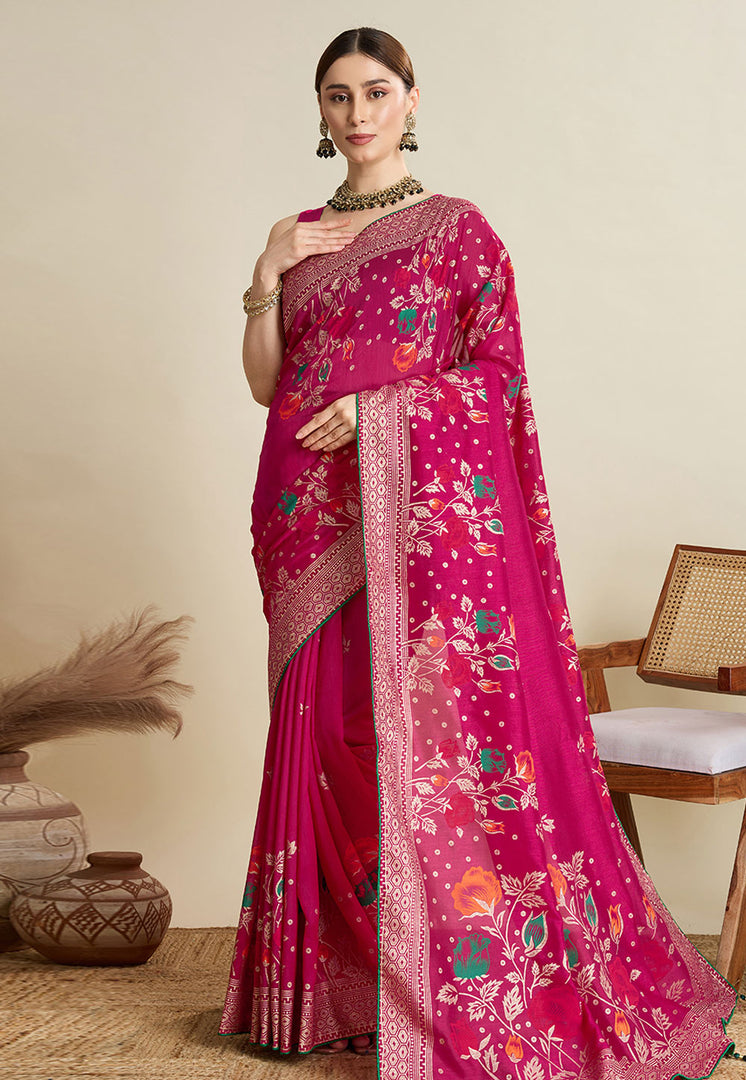 Pink Cotton Saree With Blouse