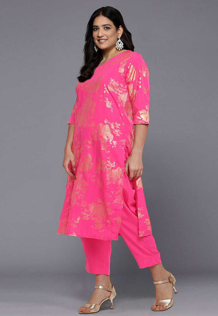 Pink Crepe Readymade Pant Style Suit