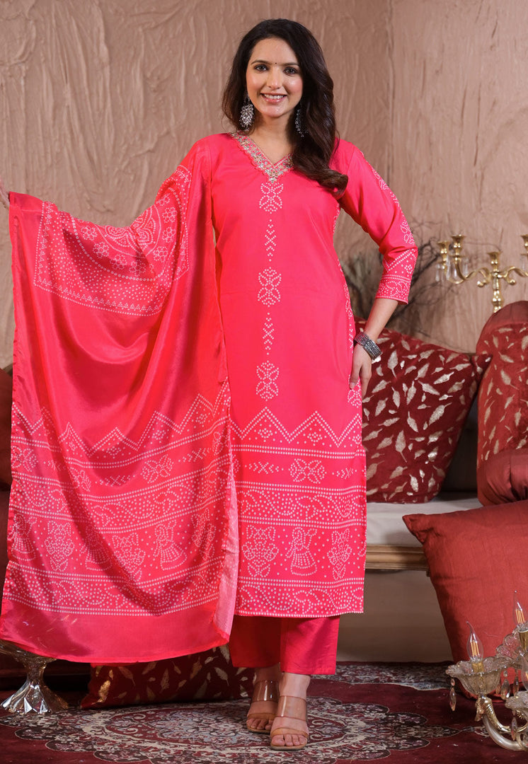 Pink Crepe Readymade Pant Style Suit