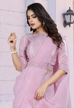 Load image into Gallery viewer, Pink Crepe Saree With Blouse

