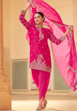 Load image into Gallery viewer, Pink Crepe Silk Dhoti Style Suit
