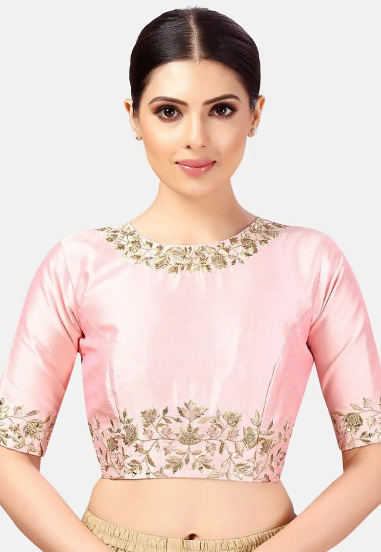 Pink Dupion Silk Readymade Blouse