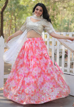 Load image into Gallery viewer, Pink Faux Georgette A Line Lehenga Choli
